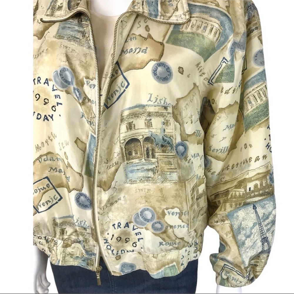 Vintage Casual Corner Petite Sophisticate Silk Travel Print Bomber - Picture 4 of 10